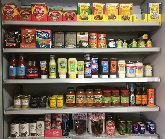 Kitchen essentials on a shelf
