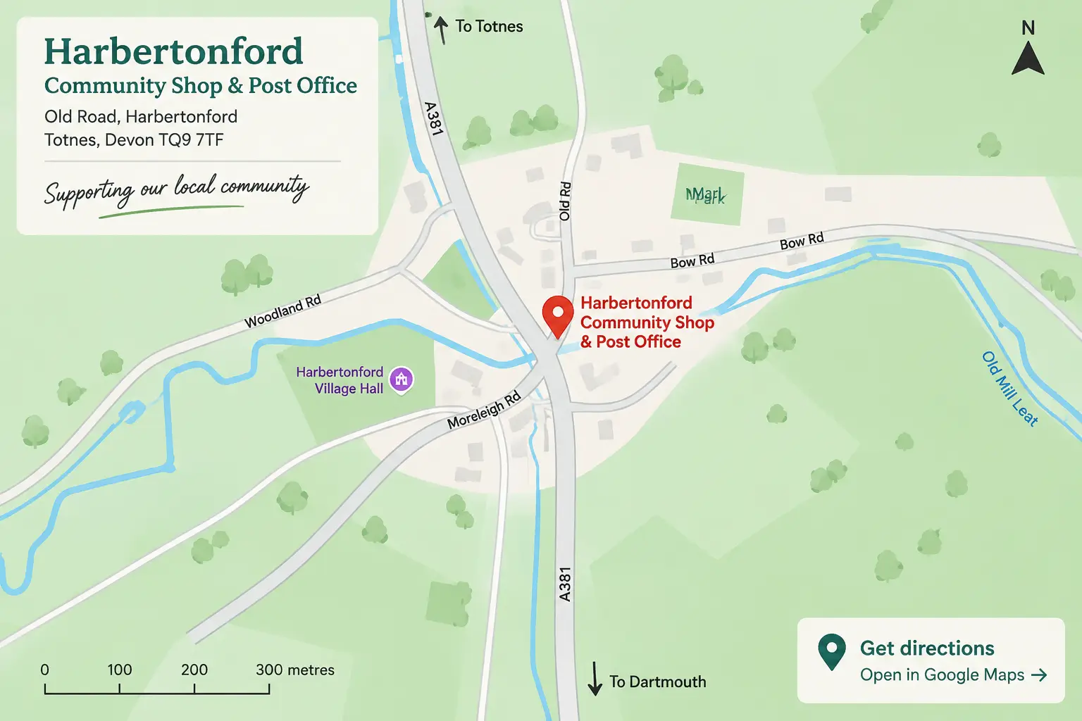 Harbertonford shop and post office map location